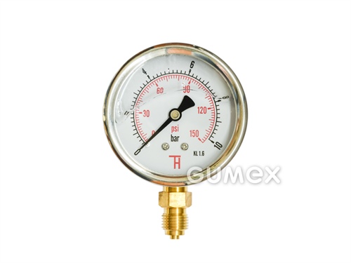 Glyzerin-Manometer mit Bodenauslass, 63mm, Außengewinde G 1/4", 0-10bar, -40°C/+60°C, 